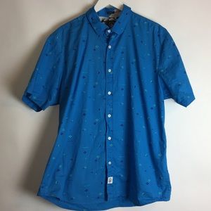Dimond Supply Men'sCasual Button Up Shirt Blue XL